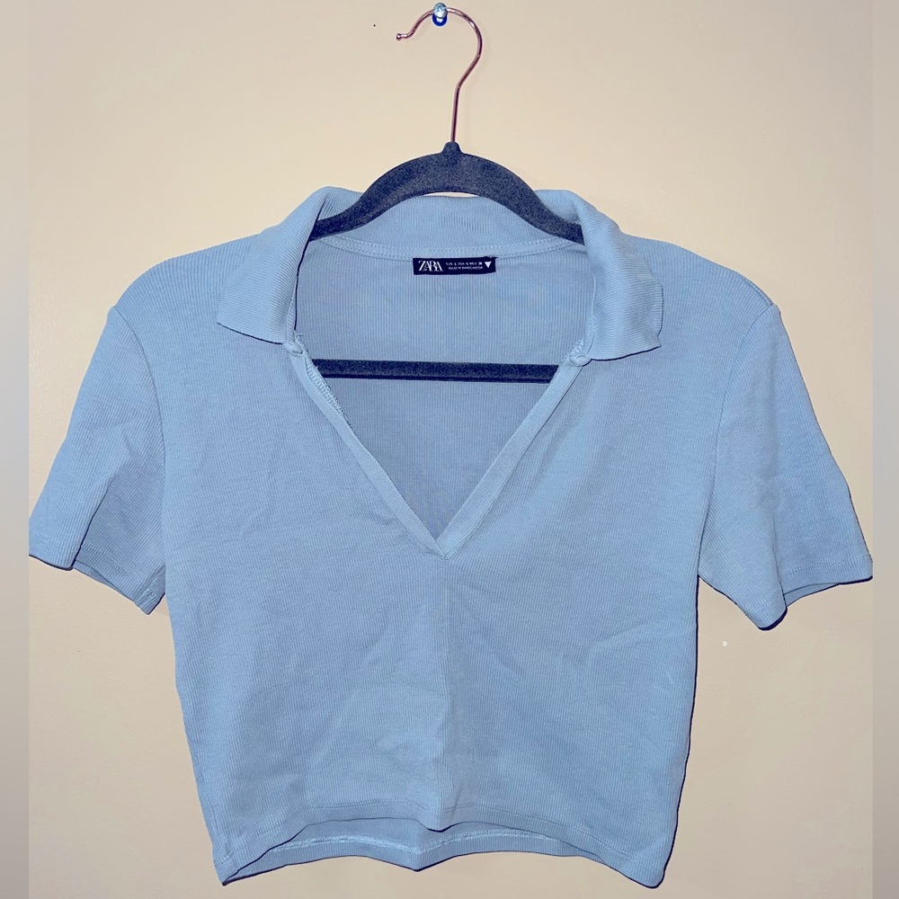 Zara Ribbed Cropped V-Neck Top